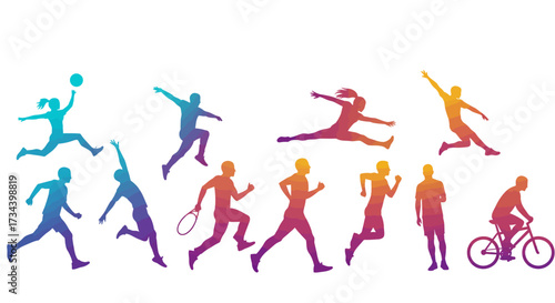 Diverse silhouettes of athletes engaged in various sports and activities, symbolizing health and fitness