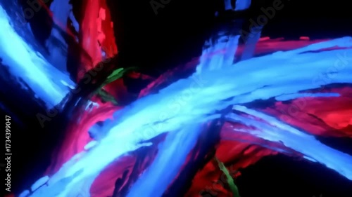 Abstract digital art animation of flowing colorful energy on black background