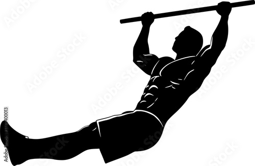 Silhouette of a Muscular Man Performing a Pull-Up Exercise for Strength Training
