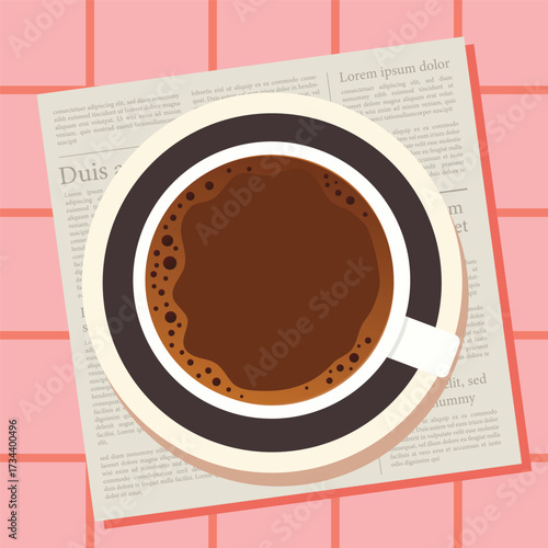 top-down flat vector illustration of a cup of coffee on a saucer