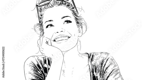 Cheerful Young Woman Smiling in Hand-Drawn Style Vector Illustration