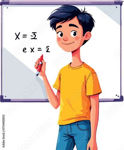 Vsai boy student solving math equation on whiteboard
