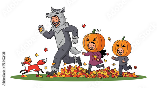 Family Halloween Fun: A lively family, dressed in delightful costumes, embraces the spirit of Halloween with laughter, camaraderie, and a sense of spooky adventure.