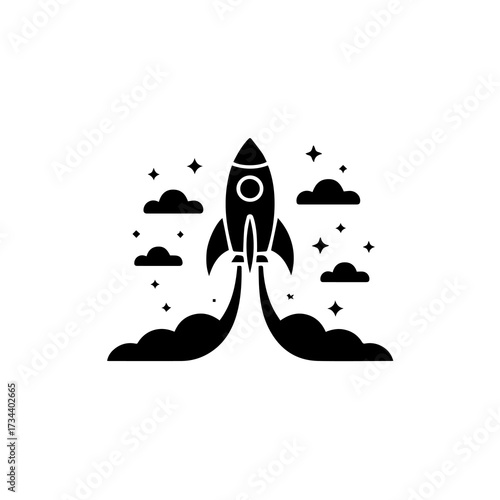 Rocket launching upward ? concept of growth, success, and startup.