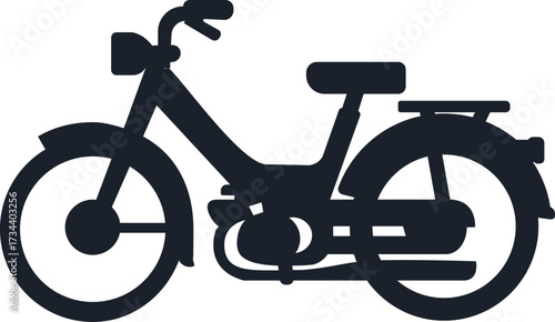Pictogram, logo, illustration, icon, or tattoo of a vintage, classic moped.