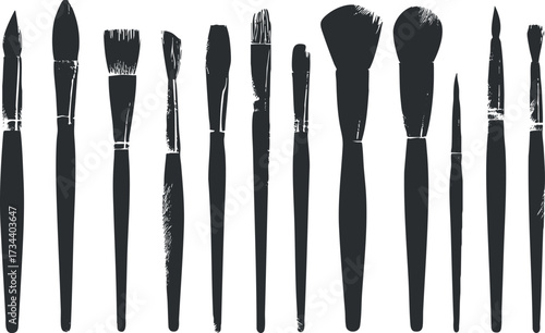 A collection of various paintbrushes displayed in silhouette style for artistic and creative purposes..