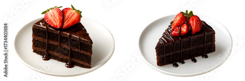 Slice of Chocolate Cake with Fresh Strawberries