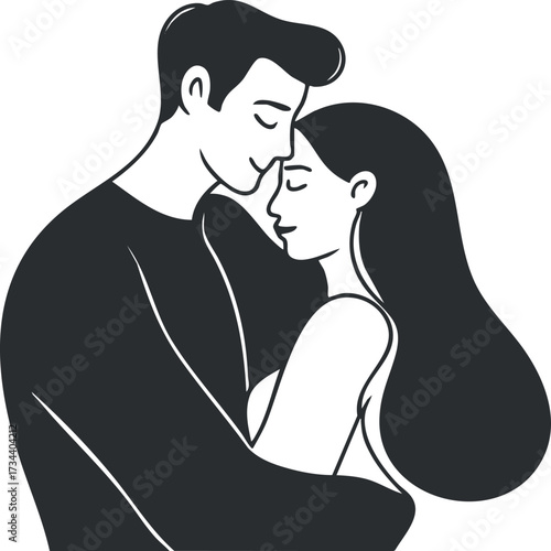 An illustration of a couple embracing each other, symbolizing love and intimacy in a modern style..