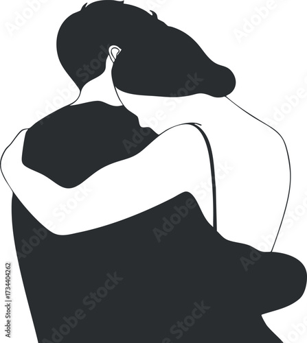 A minimalistic silhouette of a couple embracing, symbolizing love and intimacy in relationships..