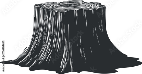 A detailed illustration of a tree stump showcasing natural wood texture and growth rings..