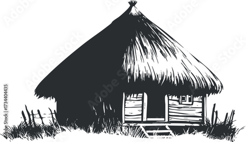 A traditional thatched roof hut illustrating rural architecture and peaceful countryside scenery..