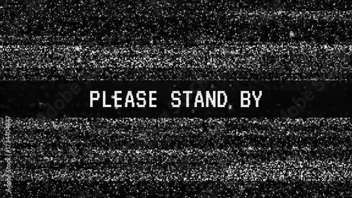 Television static with the words please stand by. Suitable for graphic design projects, social media posts, video editing, or tvrelated content.