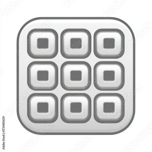 Modern app menu icon, grey and white, representing digital interface or application launcher with copy space