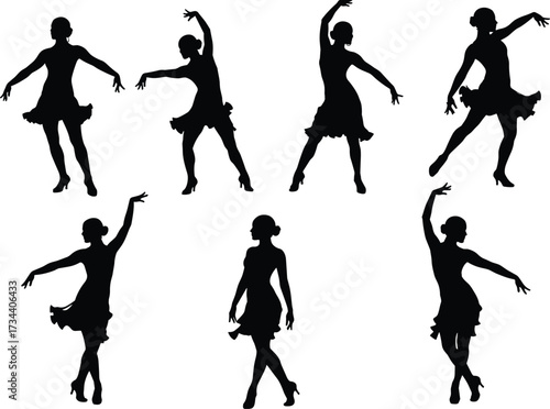 Silhouette of women dancing in elegant poses, performance art, ballerina movement, stage dance, graceful expression, choreography, beauty, rhythm, entertainment