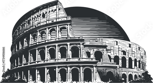 Illustration of the Colosseum in Rome showcasing its iconic architectural features and historical significance..