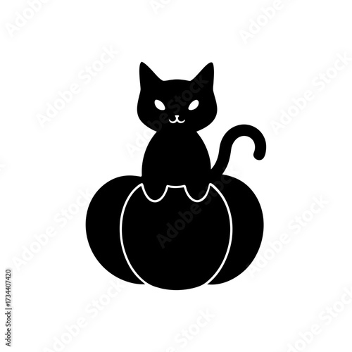 a black cat sits atop a pumpkin silhouette black vector