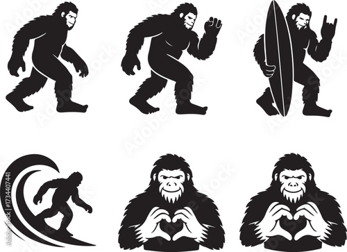 Bigfoot Silhouette Walking in Forest Cryptid Vector Illustration.