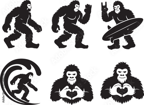 Bigfoot Silhouette Walking in Forest Cryptid Vector Illustration.
