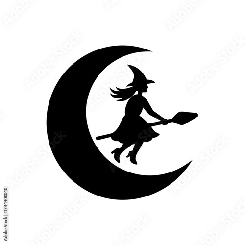 a silhouette of a witch flying on a broomstick 