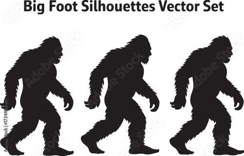 Bigfoot Silhouette Walking in Forest Cryptid Vector Illustration.