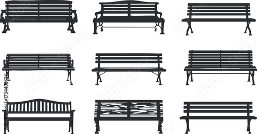 A collection of various bench designs suitable for parks and outdoor spaces..