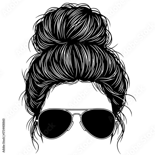 Messy Hair Bun and Aviator Sunglasses Mom Life Silhouette, messy bun, sunglasses, mom life, hair, stylish
