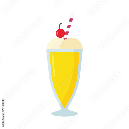 Glass of mango milkshake with a whipped cream flat vector design on white background