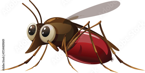 A vibrant vector illustration of a cartoon mosquito sucking blood and an isolated wasp character, two flying insect pests