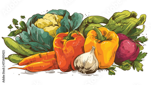 Vibrant Fresh Vegetables Vector Illustration for Healthy Lifestyle