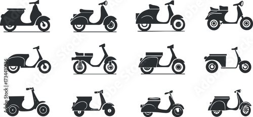 A collection of stylish scooter silhouettes showcasing various designs and styles for transportation..