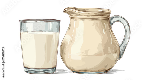 Glass and Jug with Milk Vector Illustration for Professional Designs