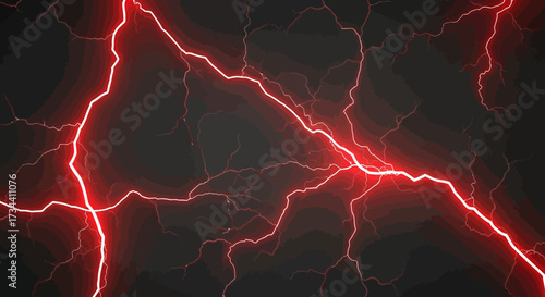 Red lightning strikes across a dark, textured background, creating a dramatic and electrifying visual effect.