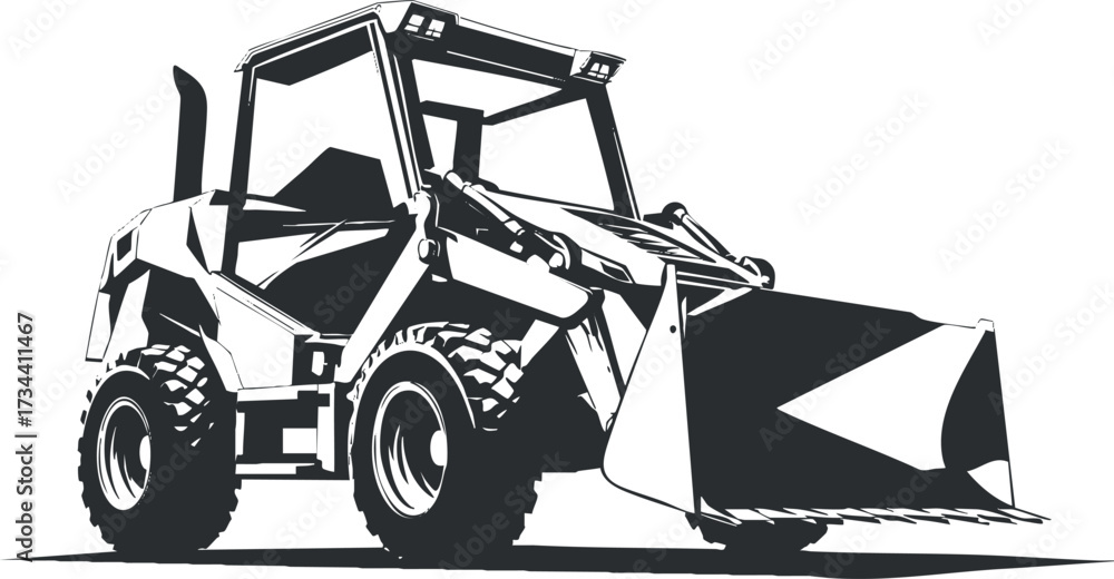 Naklejka premium A black and white illustration of a bulldozer showcasing its structure and design..