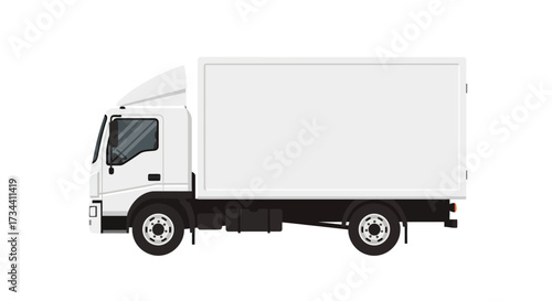 White delivery truck with box body on a white background.