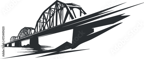 Stylized silhouette of a bridge over water, showcasing modern architectural design and structure..