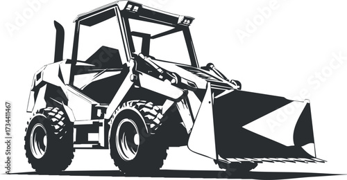 A black and white illustration of a bulldozer showcasing its structure and design..