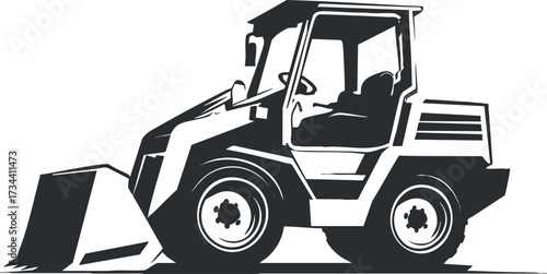 Illustration of a loader vehicle designed for construction and excavation purposes..