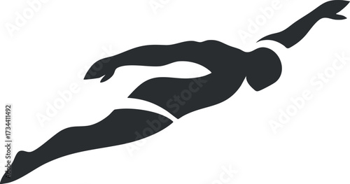 Silhouette of a swimmer performing a dive illustrating athletic movement in water sports..