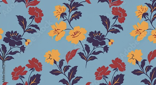 Wallpaper Mural A repeating color blocked floral repeat, with solid colored flowers and leaves, bold and simple, on a solid background  Torontodigital.ca