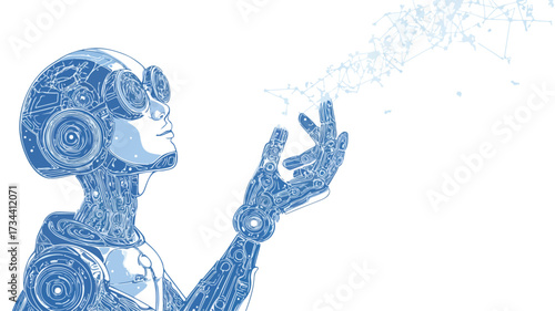 Happy Boy Interacting with Glowing Artificial Intelligence