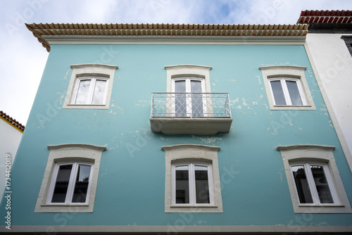 Facade of houses in Ponta Delgada on the island of Sao Miguel in the Azores
