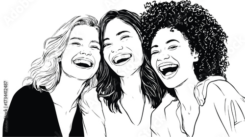 Joyful Multiethnic Female Friends Sharing Laughter Together in a Group Portrait
