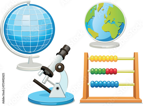 An abacus and globe illustrate a global education and business concept