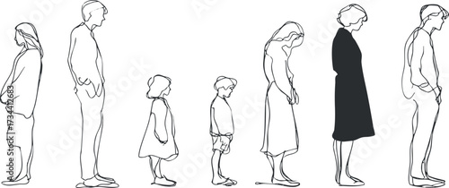 Illustration depicting the stages of human growth from childhood to adulthood in silhouettes..