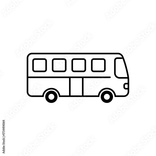 Simple outline icon of a passenger bus or coach with rounded corners, symbolizing public transportation, travel, commute, and city transit in a clean vector line art.