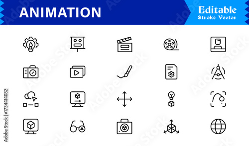 Animation Line Icon Collection Featuring Minimalist Vector Icons, Professional Unique Design Pack with Creative Motion, Frame-by-Frame and Dynamic Symbols