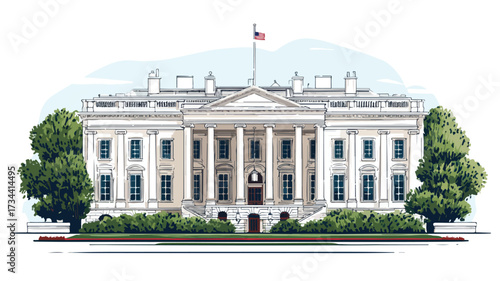 Grand Entrance of White House: Detailed Illustration for Professionals