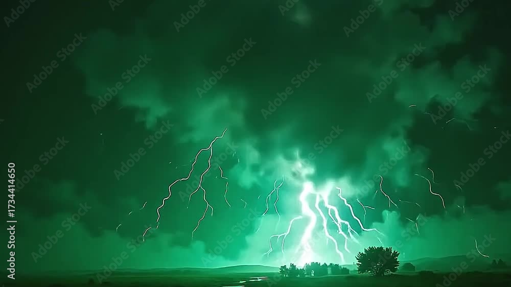 Thunder Explode Against a glowing green background, explode thunder energy strike ...