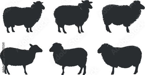 Collection of sheep silhouettes in various poses showcasing farm animals and rural life..