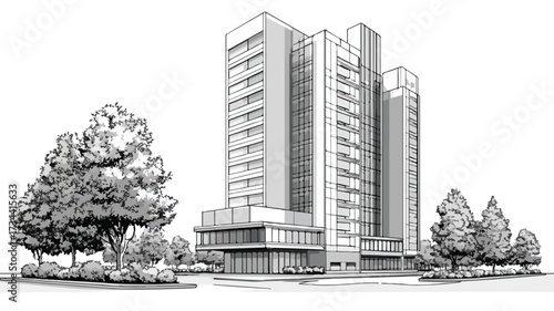 Modern Urban Building Tower Isolated on White Background for Architectural Design Projects